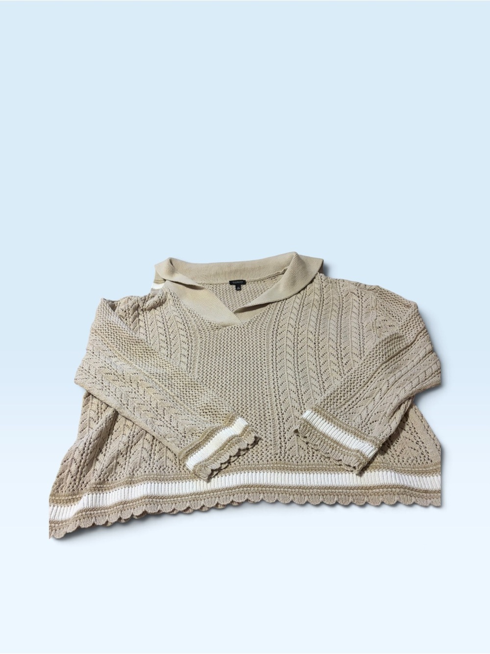 Tabbots Open-Knit Collar Sweater with White Trim Sz XL